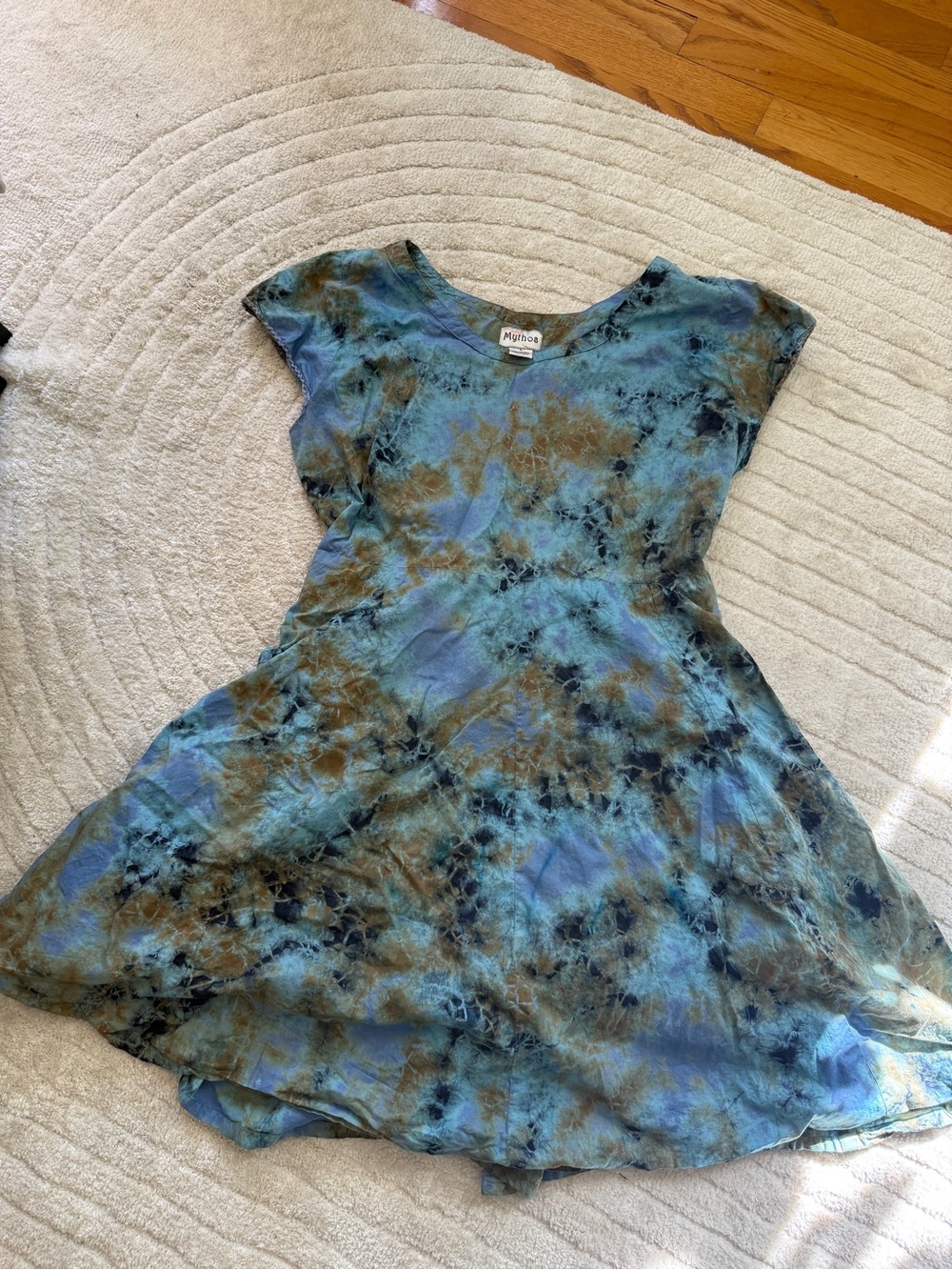 Myths Tie-Dye Short Sleeve Dress in Blue and Brown